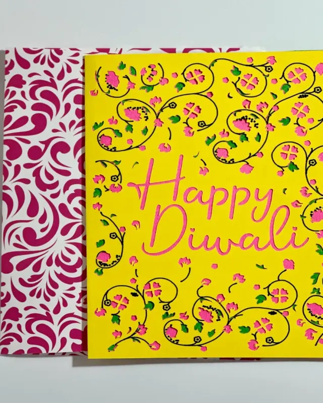 handmade diwali card with intricately cut, 3 layered