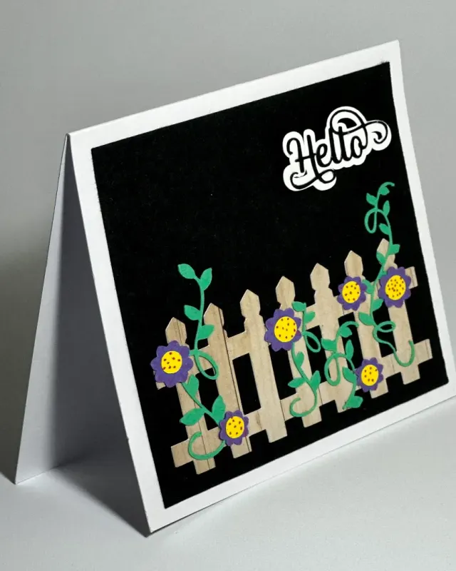 handmade hello card with intricate cut & embellishments