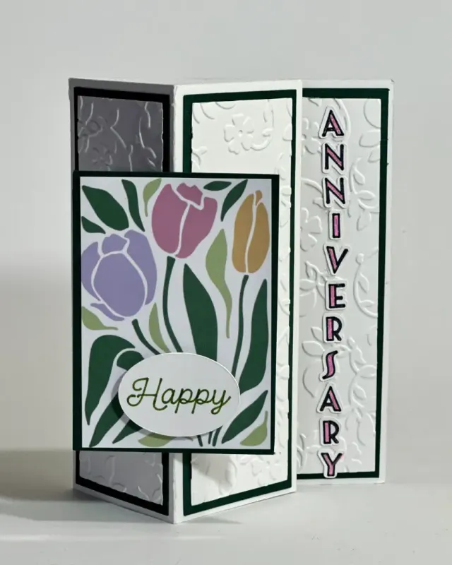 handmade multi-fold tulip card with pop-up flower front panel and side open panel for sentiment